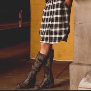 New Bed Stu Decree Tall Boots Strappy Stacked Heel Size 7.5